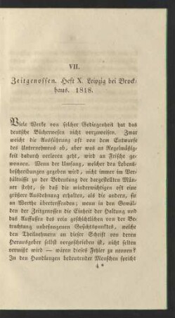 VII. Zeitgenossen. Heft X. Leipzig bei Brockhaus. 1818
