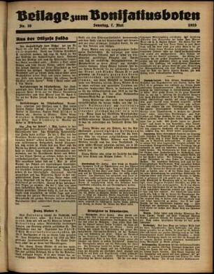 Zweite Ausgabe vom Sonntag, den 07. Mai 1933.