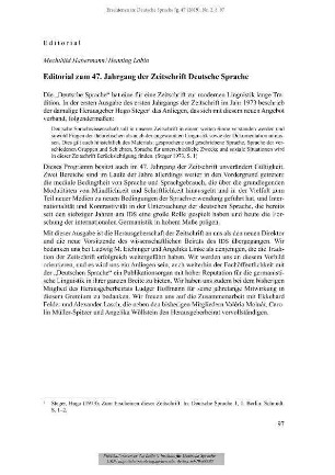 Editorial zum 47. Jahrgang der Zeitschrift Deutsche Sprache