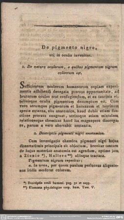 De pigmento nigro, uti in oculis invenitur