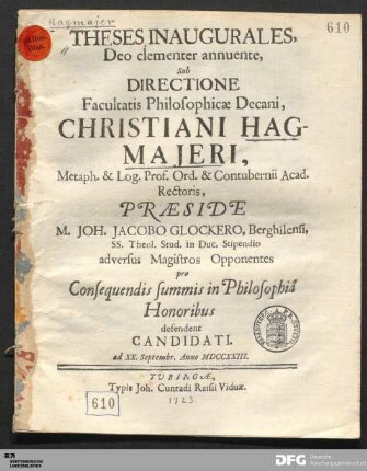 Theses inaugurales, Deo clementer annuente