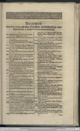 Verzeichniß, derer Autorum und ihrer Schrifften, so in diesem Buch angeführet worden, it. welcher Editionum wir uns bedienet