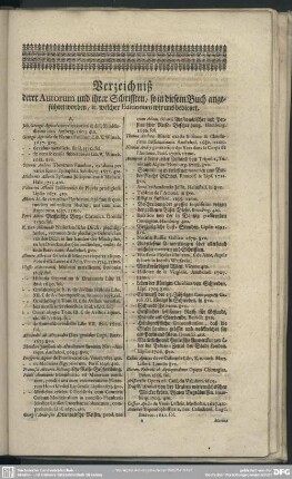 Verzeichniß, derer Autorum und ihrer Schrifften, so in diesem Buch angeführet worden, it. welcher Editionum wir uns bedienet