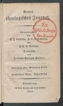 Jahrgang 1800. Siebentes Stück. oder Sechzehnter Band. Erstes Stück