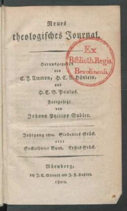 Jahrgang 1800. Siebentes Stück. oder Sechzehnter Band. Erstes Stück