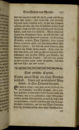 Das zwölfte Capitel. Sancho nimmt Besitz von seiner Statthalterschaft. [...]