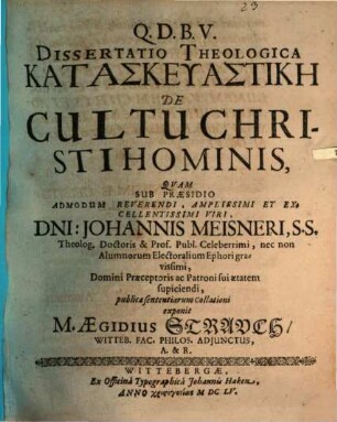 Diss. theol. kataskeuastikē de cultu Christi hominis