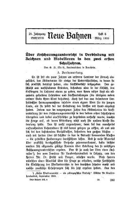 Über Anschauungsunterricht in Verbindung mit Zeichnen und Modellieren in den zwei ersten Schuljahren