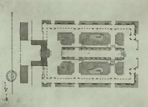 Dresden, Brühlscher Garten in Friedrichstadt (Marcolinipalais): Hauptparterre. Gartenplan, lavierte Federzeichnung, um 1740
