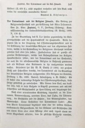 147-148 [Rezension] Zapletal, Vincenz, Der Totemismus und die Religion Israels