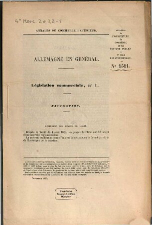 Annales du commerce extérieur. Allemagne en général. Législation commerciale. 1. 1863