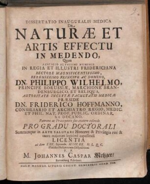 Dissertatio Inauguralis Medica De Naturæ Et Artis Effectu In Medendo