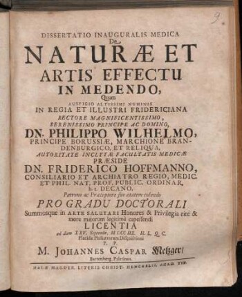 Dissertatio Inauguralis Medica De Naturæ Et Artis Effectu In Medendo
