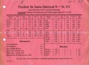 Preisliste für Isaria-Universal N - Nr. 173