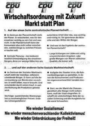 Flugblatt der Berliner CDU zur Umgestaltung der Wirtschaftsordnung in der DDR