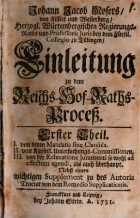 Einleitung zu dem Reichs-Hof-Raths-Prozeß