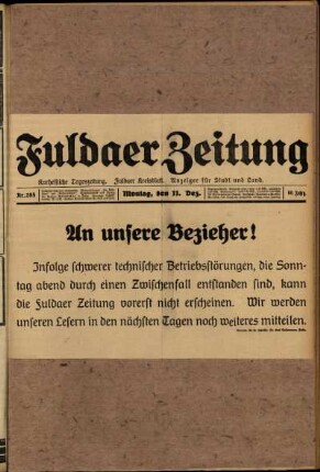 Ausgabe vom Montag, den 11. Dezember 1933.