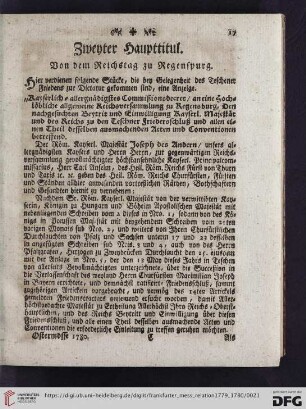 Zweyter Haupttitul: Von dem Reichstag zu Regenspurg