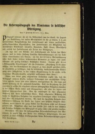 ¬Die¬ Reformpädagogik des Monismus in kritischer Würdigung