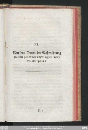 XI. Von dem Nutzen der Wahrnehmung fremder Fehler bey unsern eignen unbekannten Fehlern.