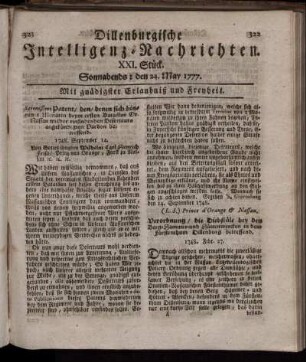 XXI. Stück. Sonnabends: den 24. May 1777.