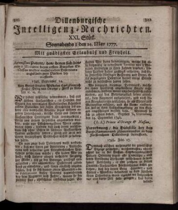 XXI. Stück. Sonnabends: den 24. May 1777.