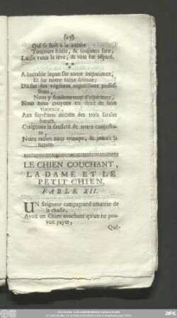 Le Chien Couchant, La Dame Et Le Petit Chien. Fable XII.