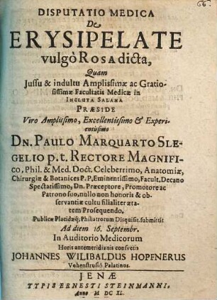 Disputatio Medica De Erysipelate vulgò Rosa Dicta