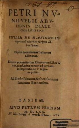 etri Nunii Velii Abulensis Dialecticae Libri tres