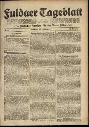 Ausgabe vom Dienstag, den 15. Februar 1921.