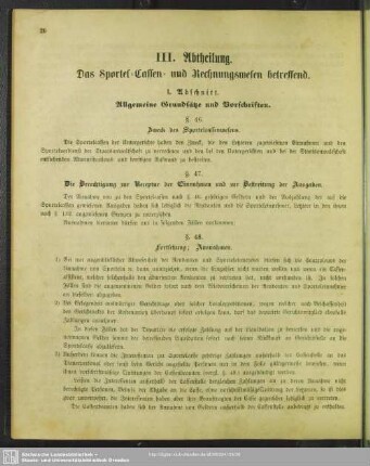 III. Abtheilung. Das Sportel-Cassen- und Rechnungswesen betreffend
