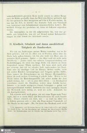 II. Kindheit, Schulzeit und daran anschließend Tätigkeit als Handwerker.