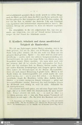 II. Kindheit, Schulzeit und daran anschließend Tätigkeit als Handwerker.