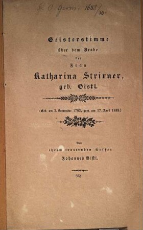Geistergesang über dem Grabe des Fräuleins A. Karol. Strixner