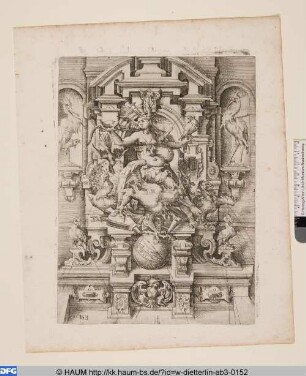 Springbrunnen mit einer allegorischen weiblichen Figur zwischen Thieren