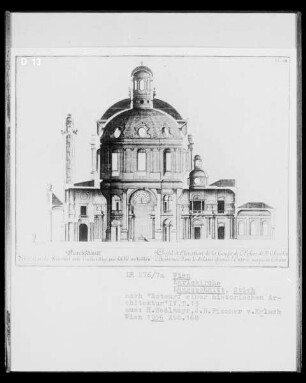 Entwurf einer historischen Architektur: Längsschnitt der Karlskirche in Wien