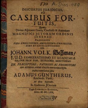 Discursus Iuridicus, De Casibus Fortuitis