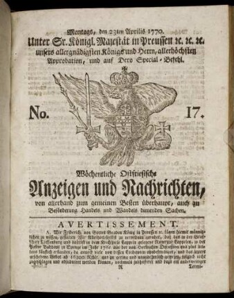 No. 17. Montags, den 23ten Aprilis 1770.