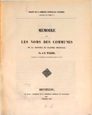 Mémoire sur les noms des communes de la province de Flandre orientale