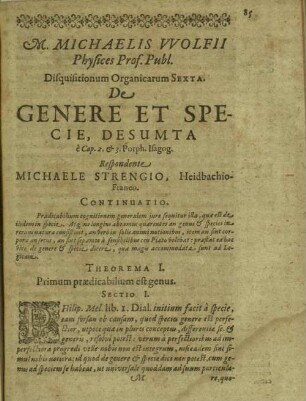 Michaelis Wolfii ... de genere et specie desumta e Cap. 2 et 3 Porph. Isagog.