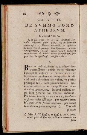 Caput II. De summo bono atheorum.