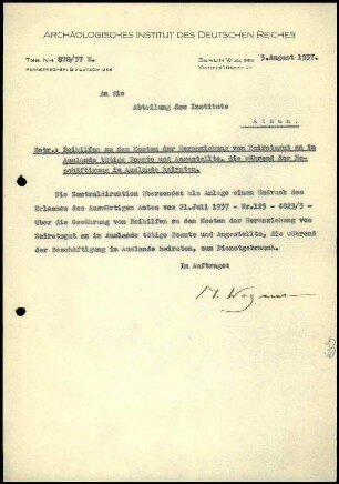 M. Wegner an DAI Athen