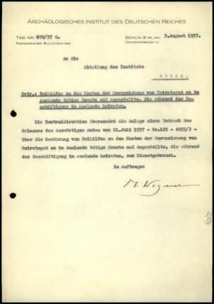 M. Wegner an DAI Athen
