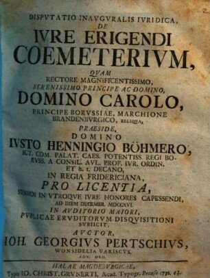 Dispvtatio Inavgvralis Ivridica, De Ivre Erigendi Coemeterium