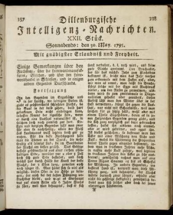 XXII. Stück. Sonnabends: den 30. May. 1795.