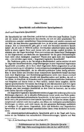 Sprachkritik und reflektierter Sprachgebrauch