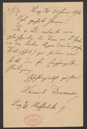 Brief an B. Schott's Söhne : 24.06.1916