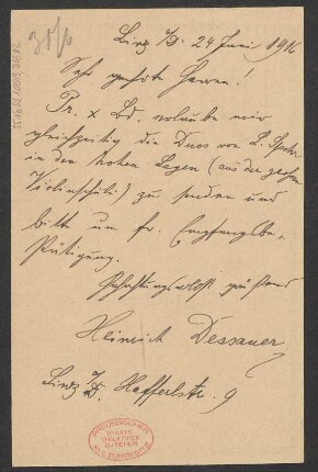 Brief an B. Schott's Söhne : 24.06.1916