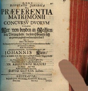 Disp. iur. de praeferentia matrimonii in concursu duorum