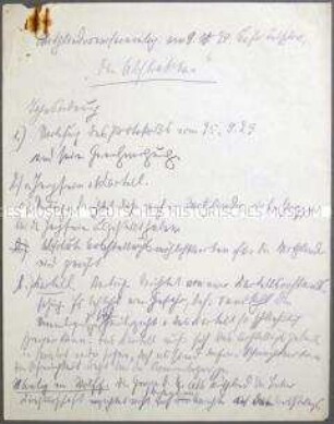 Handschriftliches Protokoll einer Mitgliederversammlung der Künstlervereinigung "Die Abstrakten" - Sachkonvolut